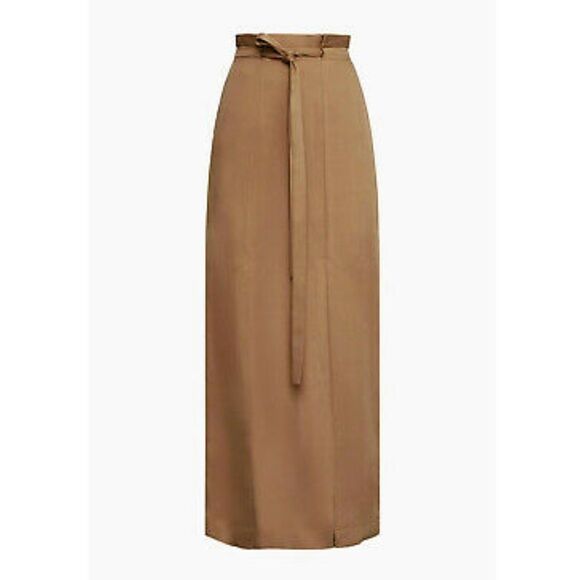BCBGMAXAZRIA Paper Bag Tie-Waist Midi Maxi Skirt Slits Chestnut XS - Picture 1 of 14